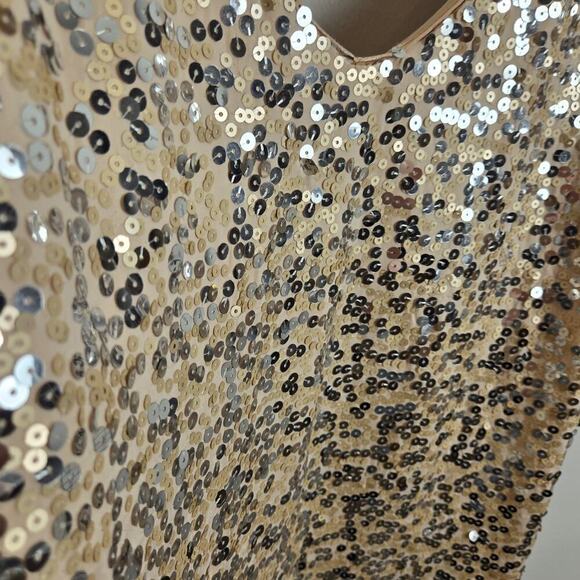 Vintage Y2k DEB Rose Gold Sequin Stretchy Mini Glam Club Dress 3X Double V Neck - Picture 4 of 8